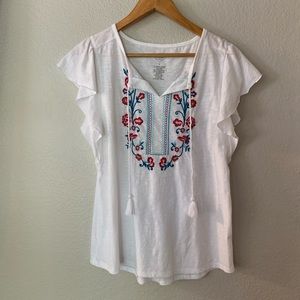 Boho Top with Embroidered Flowers